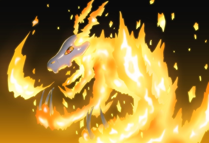 artist_request claws digimon dragon fire flarelizamon glowing helmet looking_at_viewer open_mouth red_eyes sharp_teeth teeth