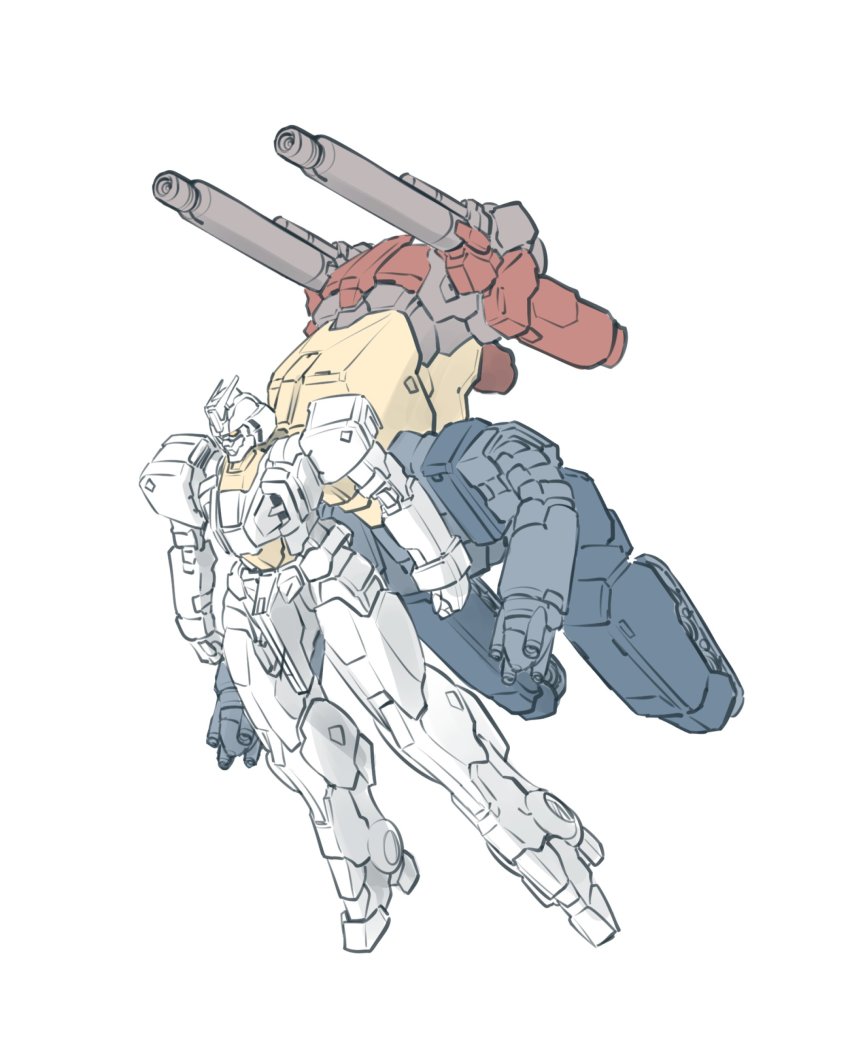 absurdres clenched_hands gattai guncannon gundam guntank highres kato_takuji mecha mobile_suit_gundam no_humans original redesign robot rx-78-2_gundam shoulder_cannon sketch solo white_background yellow_eyes