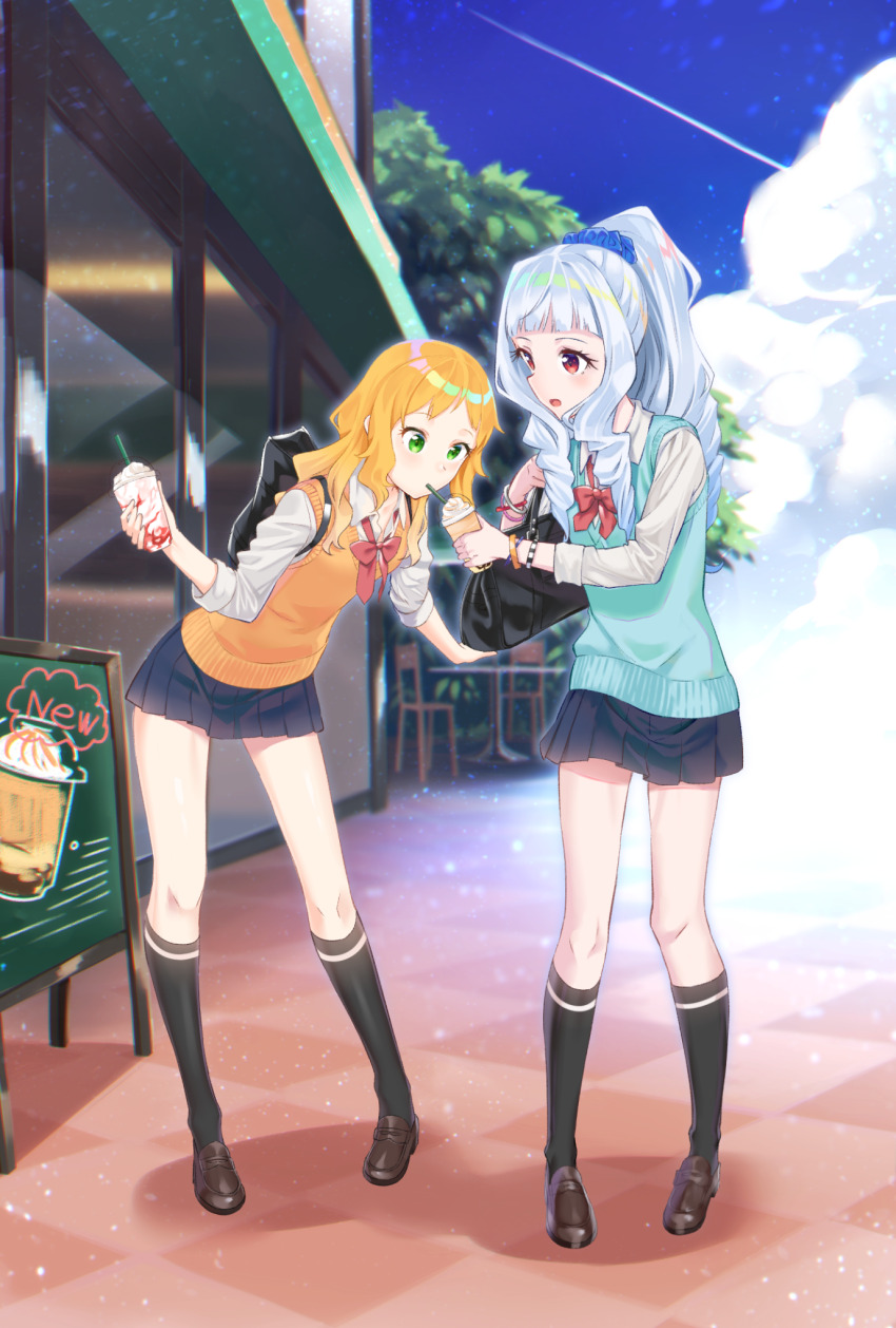 aikatsu!_(series) aikatsu_stars! cloud green_eyes highres matyata miniskirt nikaido_yuzu orange_hair shirogane_lily skirt