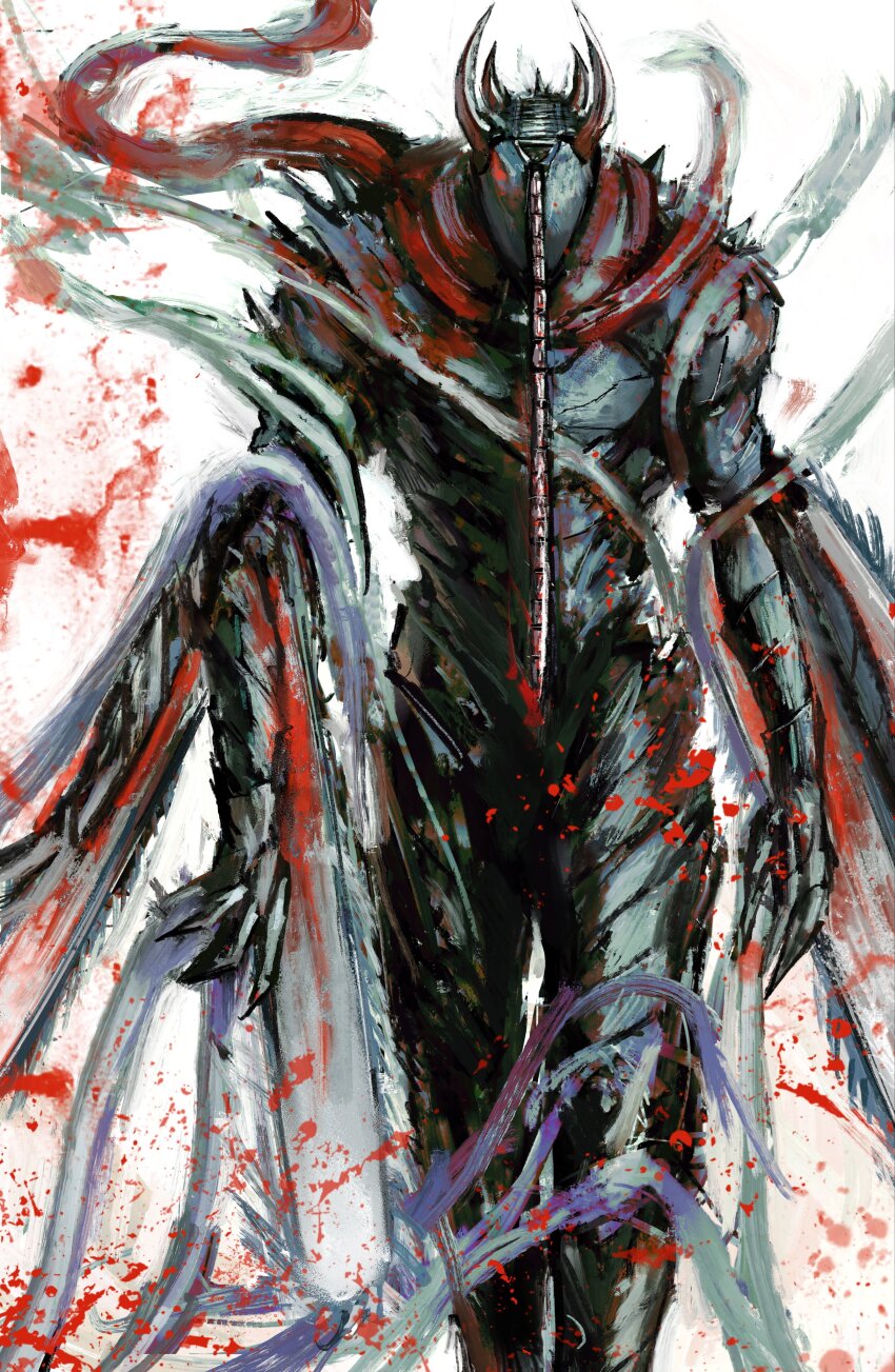 1boy absurdres blood chainsaw chainsaw_devil chainsaw_man highres kyezzzz male_focus monster_boy red_scarf scarf solo white_background
