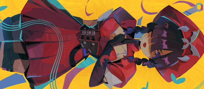 1girl black_gloves black_hair blue_eyes braid breasts bug butterfly dress elbow_gloves gloves hair_over_one_eye hat highres insect large_breasts long_hair looking_at_viewer marvel marvel_rivals official_alternate_costume psylocke psylocke_(blood_kariudo) red_dress red_hat salamitown short_sleeves skirt solo thighhighs twin_braids x-men