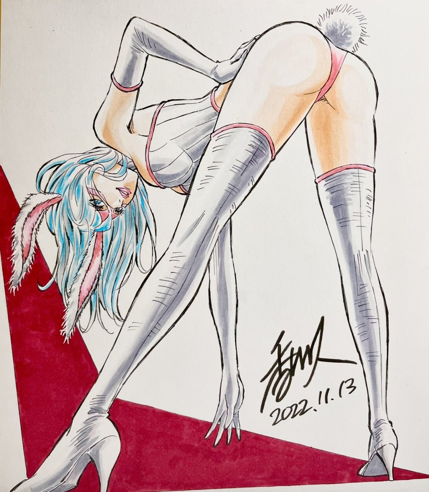 artist_name ass highres kagawa_hisashi looking_down panties rabbit_ears rabbit_tail underwear