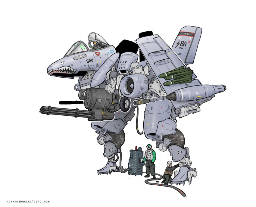 aircraft airplane autocannon cable cannon canopy_(aircraft) commentary electronic_firearm english_commentary flight_suit g-suit gatling_gun gerwalk gun gunpod helmet highres hose jet m61_vulcan machine_gun machinery macross mecha military military_uniform military_vehicle multiple-barrel_gun nomansnodead nose_art original pilot robot robotech rotary_cannon science_fiction shark_nose_art signature transformation variable_fighter weapon white_background