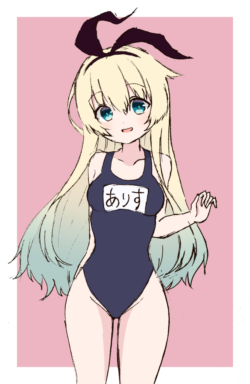1girl alice_(grimms_notes) blonde_hair gradient_hair grimms_notes multicolored_hair nofa old_school_swimsuit school_swimsuit solo swimsuit