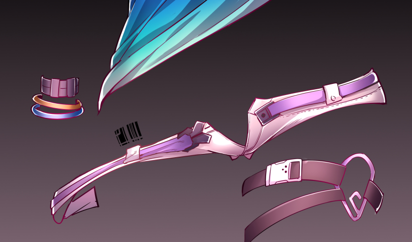 barcode blue_shirt bracelet brown_background close-up clothes_only commentary_request dark_background durandal_(honkai_impact) durandal_(purrfect_holiday)_(honkai_impact) durandal_(valkyrie_gloria)_(honkai_impact) fei_luo_mao gradient_background highres honkai_(series) honkai_impact_3rd jewelry lower_body micro_shorts open_clothes open_shorts shirt shorts tattoo thigh_strap wristband