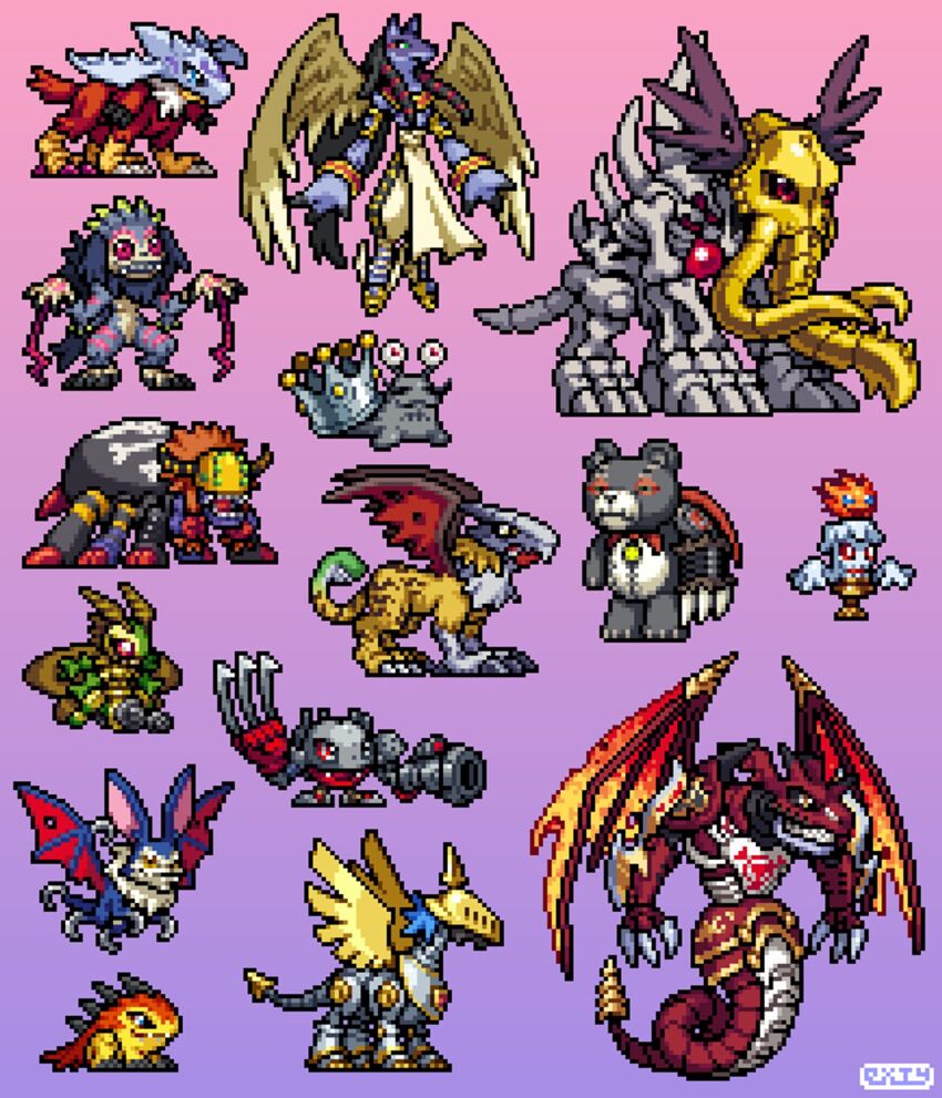 anubismon belt blackkingnumemon bug candmon digimon digimon_(creature) digital_hazard dokugumon gizamon griffomon highres holsmon maildramon mask megidramon metalmamemon mothman oridigi pipismon sharp_teeth skullmammon snake spider teeth warumonzaemon wings