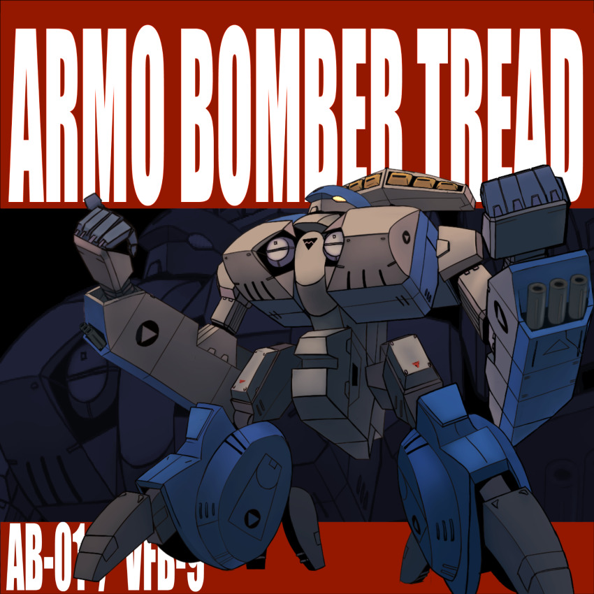 arm_cannon character_name clenched_hands commentary_request emblem english_text gerogerogeorge highres kikou_souseiki_mospeada machinery mars_base_(kikou_souseiki_mospeada) mecha mecha_focus missile missile_pod mospeada no_humans original redesign robot robotech roundel science_fiction tread weapon yellow_eyes