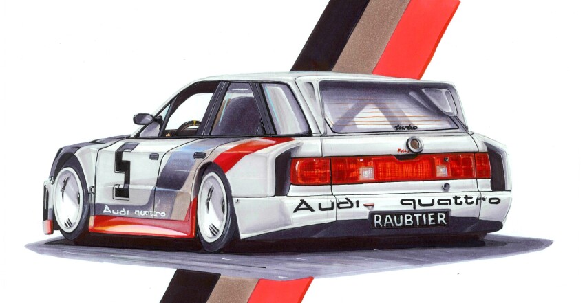 artist_name audi audi_90_quattro_imsa_gto car from_behind highres imsa_gt_championship motor_vehicle no_humans original race_vehicle racecar redesign shadow two6 vehicle_focus
