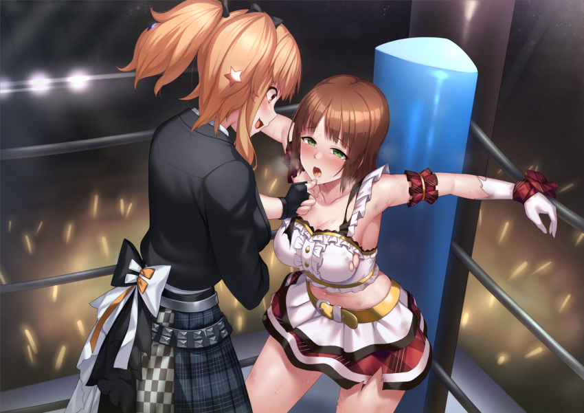 2girls amami_haruka catfight commission idolmaster idolmaster_cinderella_girls kaeru_no_uta moroboshi_kirari multiple_girls pixiv_commission tagme wrestling