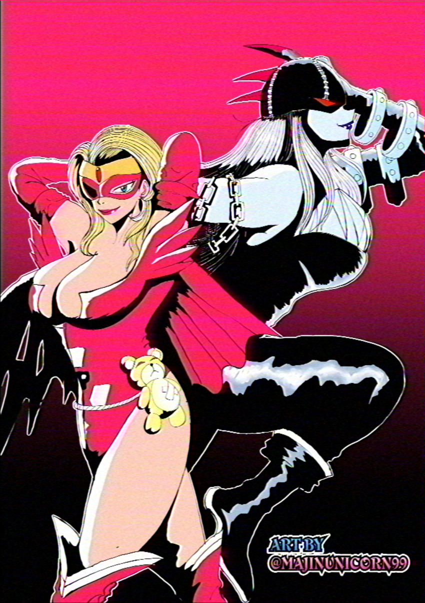 2girls demon demon_girl digimon digimon_(creature) digital_monster_ver._s:_digimon_tamers fallen_angel female_boss ladydevimon lipstick long_hair looking_at_viewer majinunicorn99 makeup mask monzaemon multiple_girls