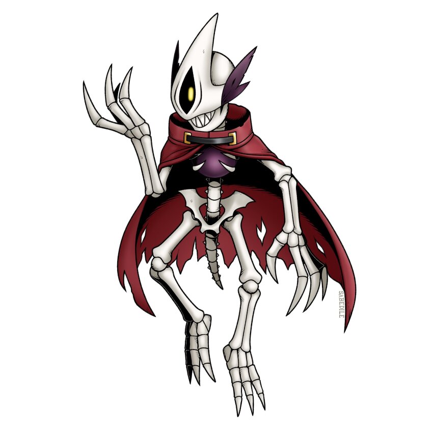 cape digimon digimon_(creature) digimon_frontier duskmon highres oridigi original red_cape sabedile skeleton thesabedile torn_cape torn_clothes undead