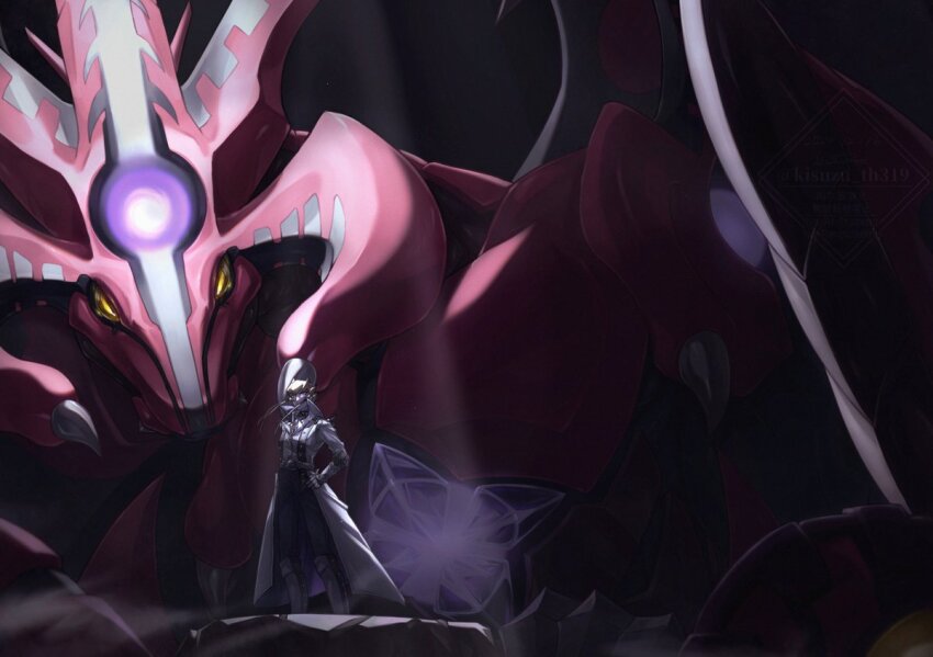 1boy blonde_hair coat dragon duel_monster jack_atlas kisuzu_th319 light_rays male_focus red_nova_dragon spiked_hair standing watermark white_coat yu-gi-oh! yu-gi-oh!_5d&#039;s