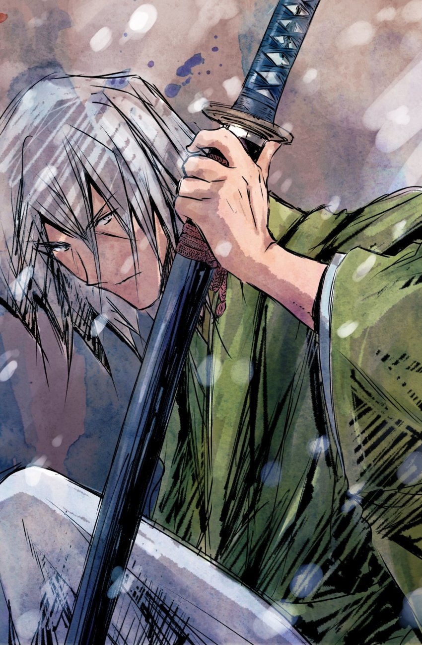 1boy cowboy_bebop highres male_focus samurai_sword solo solo_focus sword tobalin vicious_(cowboy_bebop) weapon white_hair