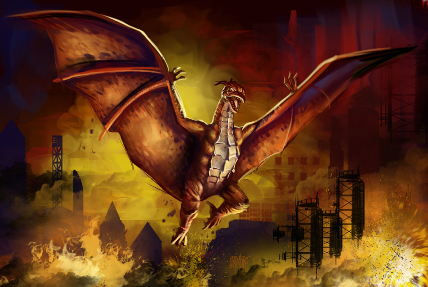 beak explosion fire fire_rodan flying godzilla_(series) godzilla_vs._mechagodzilla_ii grimbro horns kaiju monster pterosaur rodan toho wings