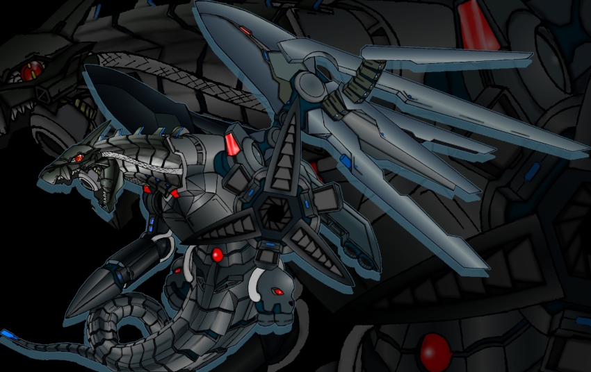 digimon digimon_(creature) gigadramon megadramon mugendramon original red_eyes robot skull solo tail wings