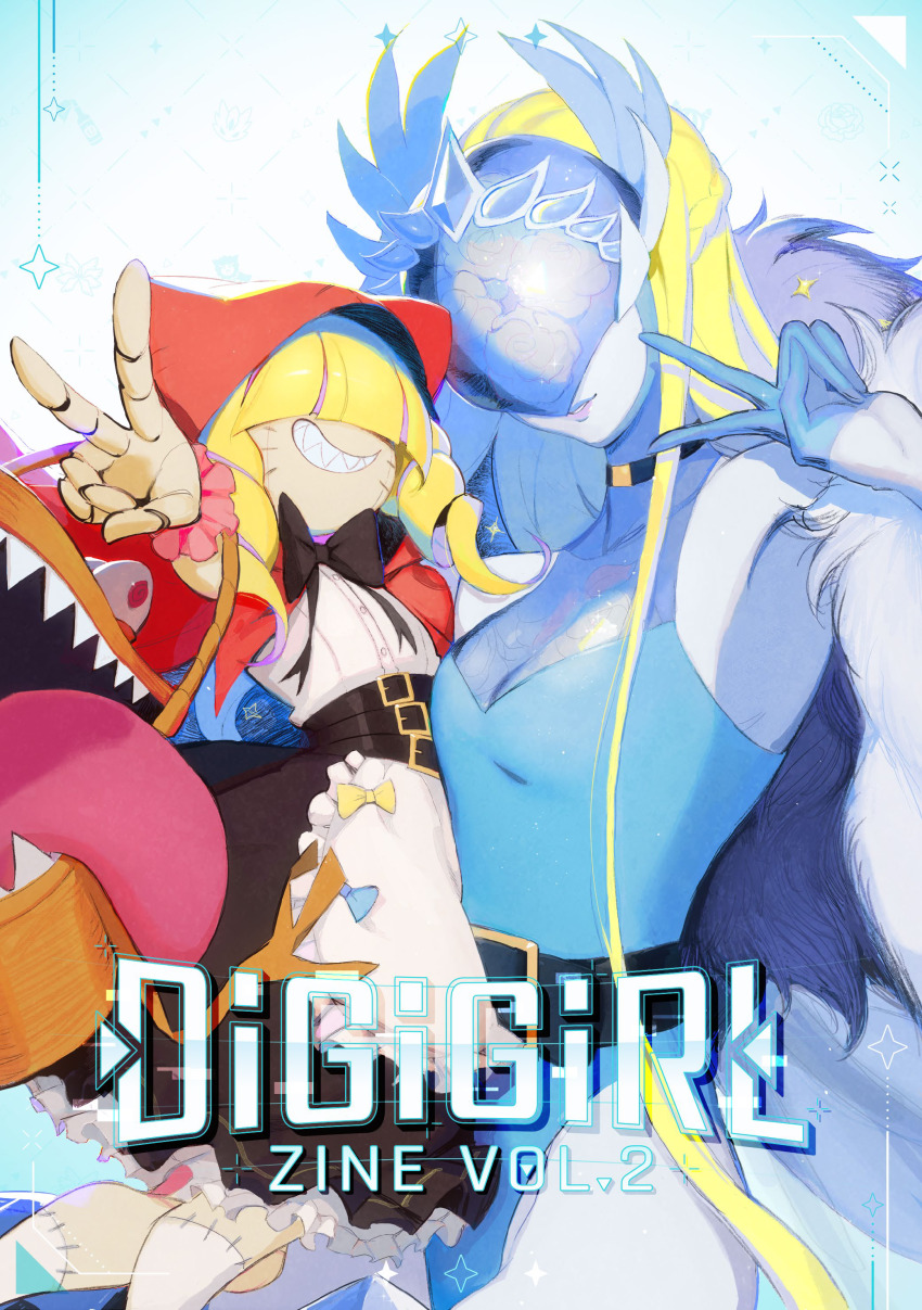 2girls absurdres belt blonde_hair breasts cendrillmon chaperomon digimon digimon_(creature) highres hood multiple_girls