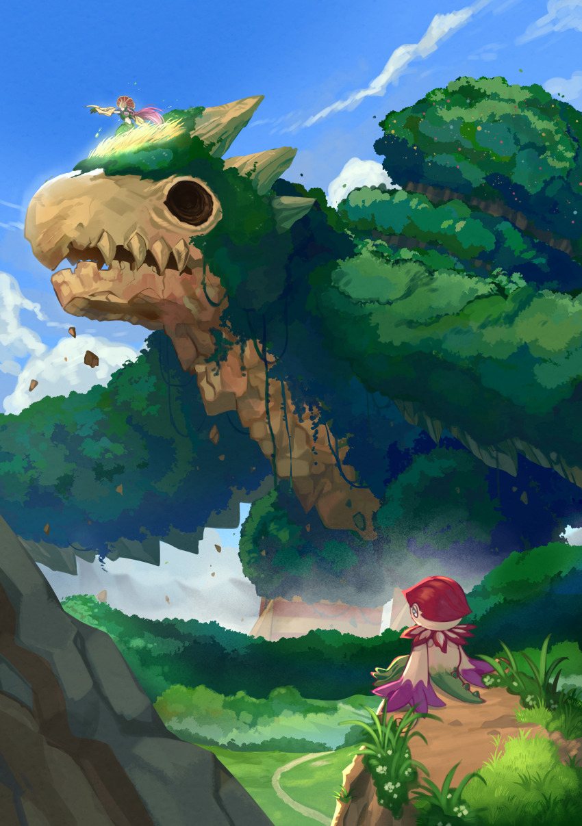 absurdres ceresmon ceresmon_medium digimon digimon_(creature) floramon forest highres nature petals sitting tail wings