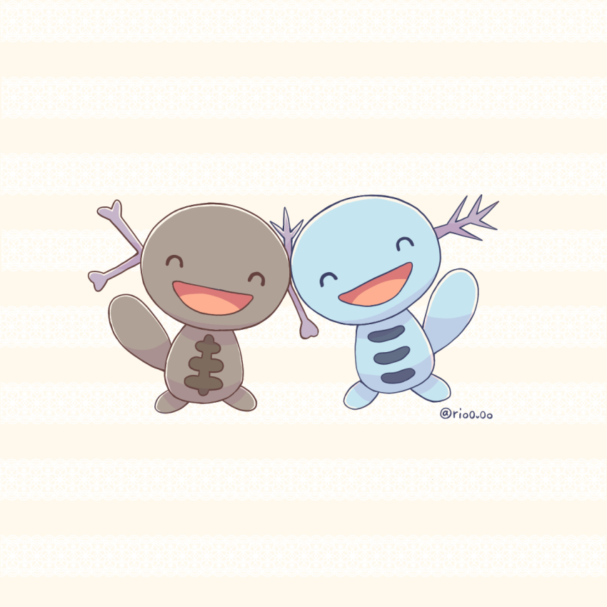 animal_focus cheek-to-cheek closed_eyes creatures_(company) facing_viewer full_body game_freak gen_2_pokemon happy heads_together highres nintendo no_humans open_mouth paldean_wooper pink_background pokemon pokemon_(creature) rio_(rio0v0o) smile wooper