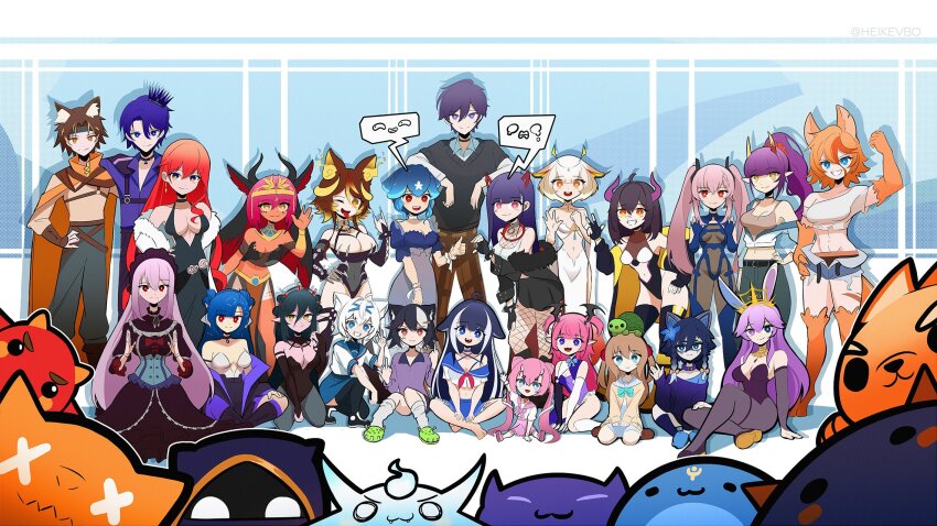 3boys 6+girls ahoge akuma_nihmune akuma_nihmune_(demon_past) animal_ears antennae arthropod_girl bao_(vtuber) bao_(vtuber)_(6th_costume) black_hair blue_eyes blue_hair body_markings braid breasts bridal_gauntlets brown_hair buffpup_(vtuber) character_request chibidoki_(vtuber) choker crossed_legs dark-skinned_female dark_skin demon_girl demon_horns denim denim_shorts dog_ears dog_girl doll_joints dragon_girl dragon_horns dress elly_(vtuber) facial_mark filian_(vtuber) fingerless_gloves fishnets gloves grey_hair hair_between_eyes hand_on_own_hip heart_hands_failure heikevbo highres horns indie_virtual_youtuber insect_girl joints jowol large_breasts layna_lazar leotard long_hair looking_at_viewer medium_breasts medium_hair midriff moth_girl multiple_boys multiple_girls navel neuro-sama one_eye_closed oni oni_horns onigiri_(vtuber) open_mouth orange_eyes orange_fur orange_hair orca_girl pantyhose pink_hair pointy_ears ponytail purple_hair rabbit_ears rabbit_girl rainhoe red_eyes red_hair sanagi_yuzu saruei_(vtuber) short_hair shorts shoto_(vtuber) shylily shylily_(1st_costume) sinder_(vtuber) sinder_(vtuber)_(demon_form) sitting skirt smile snuffy_(vtuber) snuffy_(vtuber)_(avatar_of_death) standing teeth thighhighs thumbs_up toboso_kuroi tongue tongue_out trickywi twin_braids twintails underwear v vchiban vedal987 vienna_(vtuber) vienna_(vtuber)_(3rd_costume) virtual_youtuber waving white_hair wolf_ears wolf_girl yellow_eyes