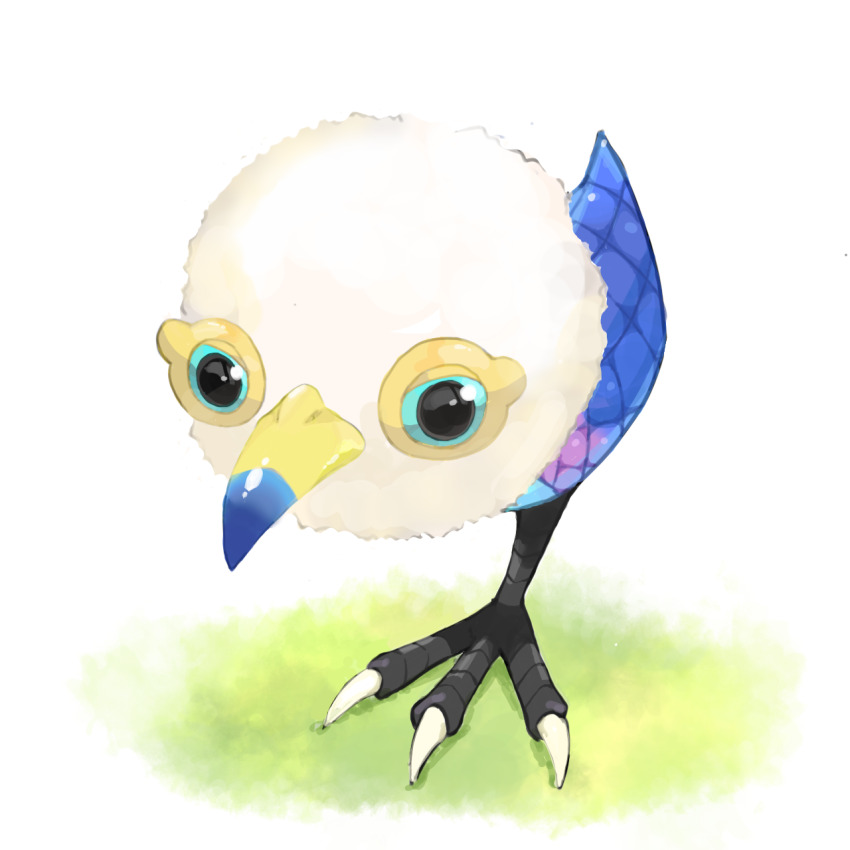 beak blue_eyes chikin_(toritoritori09) commentary_request creature creature_focus downy_snagret grass highres looking_ahead nintendo no_humans pikmin_(series) solo standing white_background