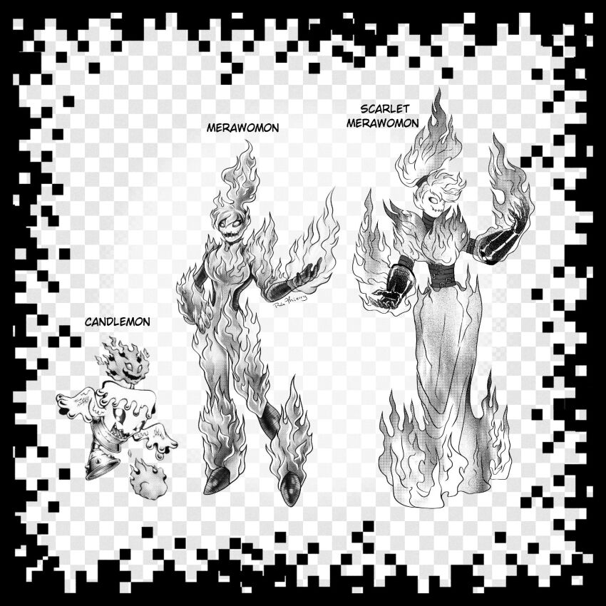 candmon digimon digimon_(creature) evolutionary_line highres meramon nextdigimon oridigi original solo