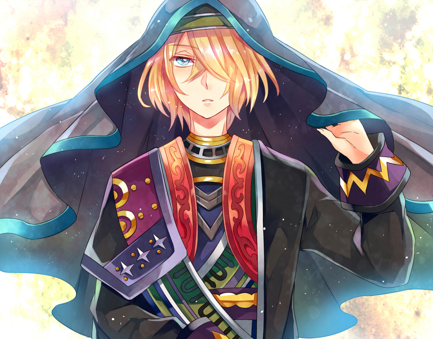 10s 1boy aquarion_(series) aquarion_evol blonde_hair green_eyes hair_over_one_eye jin_musou male_focus shishina solo