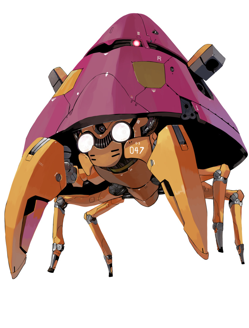 absurdres animal_focus blank_eyes commentary_request full_body gen_1_pokemon highres looking_at_viewer mecha mechanization nintendo no_humans non-humanoid_robot parasect pokemon pokemon_(creature) robot simple_background solo white_background white_eyes yunimaru