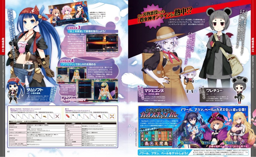 10s 6+girls black_hair blanc_(neptunia) blue_eyes blue_hair breasts character_name chibi cleavage company_name dengeki four_goddesses_online:_cyber_dimension_neptune hair_ornament hat highres long_hair magazine_scan magiquone midriff mole mole_under_eye multiple_girls neptune_(neptunia) neptune_(series) noire_(neptunia) official_art pointy_ears ponytail purple_hair rom_(neptunia) sarashi scan short_hair smile tamsoft_(neptunia) tsunako vert_(neptunia) very_long_hair warechu