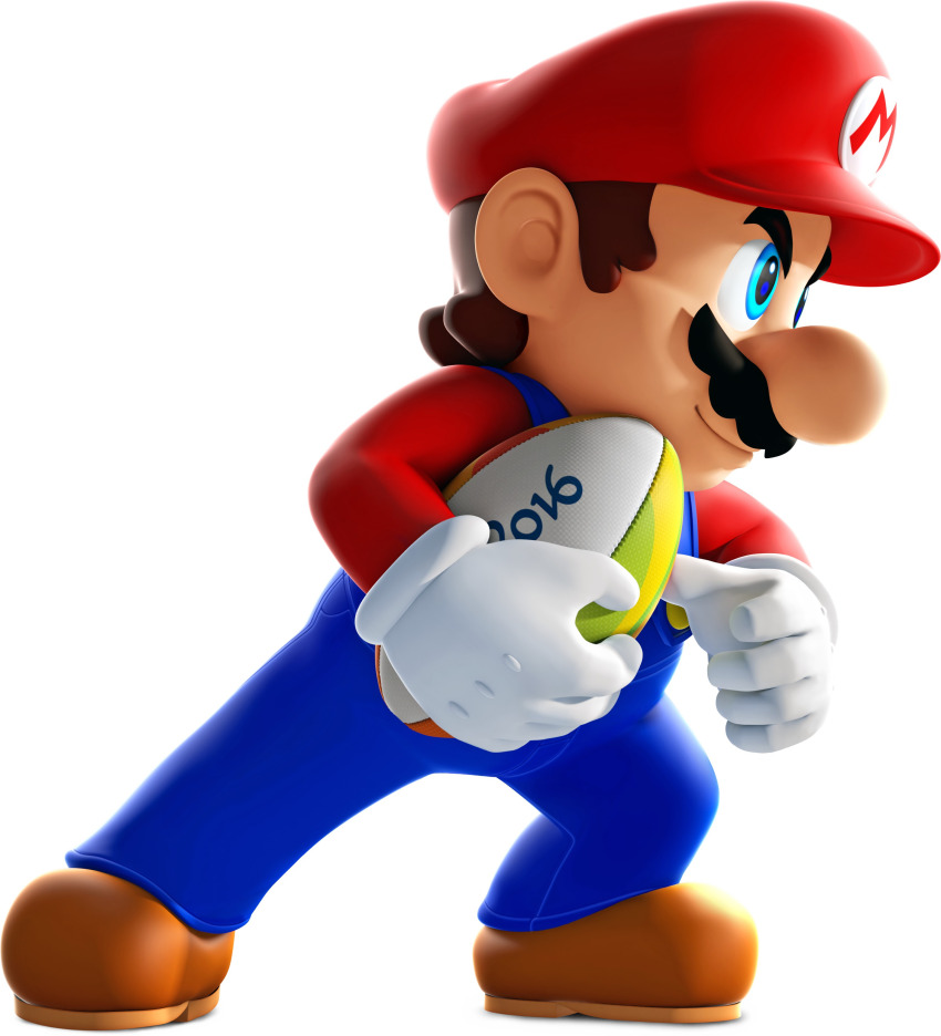 1boy 2016_summer_olympics 3d absurdres american_football american_football_(object) ball big_nose blue_eyes blue_overalls brown_hair brown_shoes buttons newsboy_cap closed_mouth clothes_writing facial_hair from_side full_body gloves happy hat highres holding holding_ball legs_apart long_sleeves male_focus mario mario_&amp;_sonic_(series) mario_&amp;_sonic_at_the_rio_2016_olympic_games mario_(series) mustache nintendo official_art olympics overalls profile red_hat red_shirt shirt shoes short_hair simple_background smile solo standing third-party_source v-shaped_eyebrows white_background white_gloves