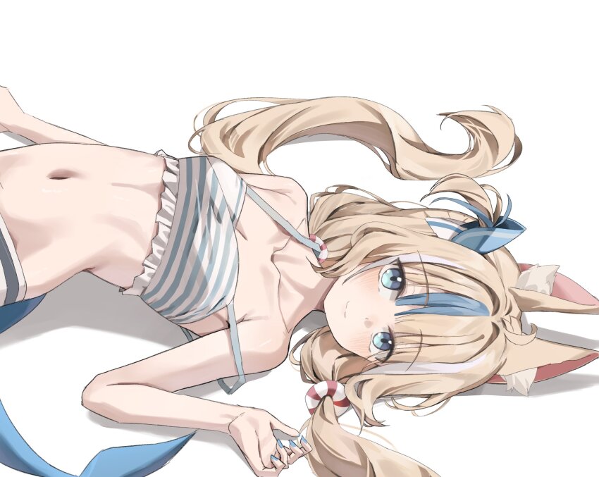 1girl animal_ears blonde_hair breasts highres indie_virtual_youtuber looking_at_viewer navel sameko_saba scarlet_(wv0102) small_breasts smile tagme toned toned_female virtual_youtuber white_background