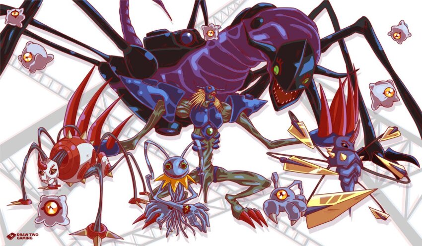 armagemon chrysalimon claws diablomon digimon evolutionary_line horns infermon keramon kuramon looking_at_viewer monster sharp_teeth teeth tentacles tsumemon