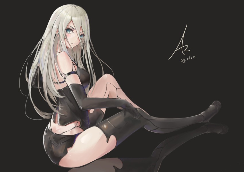 1girl butt_crack high_heels looking_at_viewer mecha_musume nier nier:automata nier_(series) nisen tagme thighhighs yorha_type_a_no.2