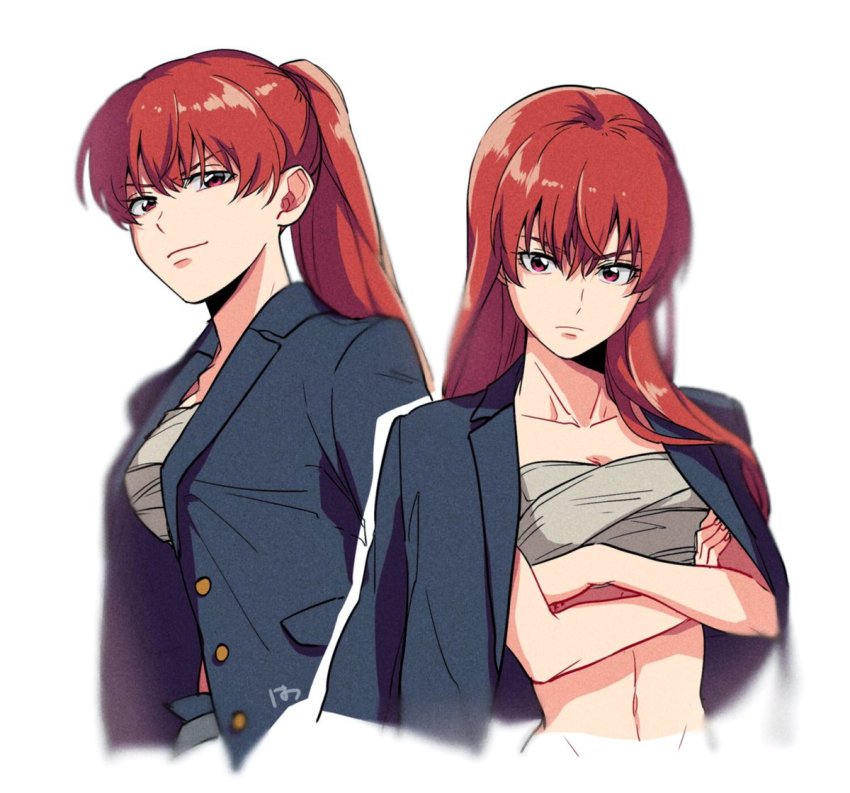 1girl alternate_hairstyle artist_request breasts cleavage long_hair midriff musujime_awaki navel pink_eyes red_hair smile toaru_majutsu_no_index