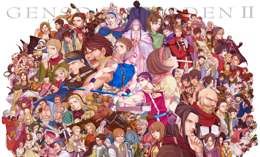 6+boys 6+girls abizoah absurdres alberto_(suikoden) amada_(suikoden) angry anita_(suikoden) annallee_(suikoden) apple_(suikoden) armor ayda_(suikoden) bald bandana bangs_pinned_back barbara_(suikoden) black_hair blonde_hair blue_eyes blue_hair blue_headband bob_(suikoden) bolgan_(suikoden) bonaparte_(suikoden) boris_wizen breasts brown_cape brown_gloves brown_hair camus_(suikoden) cape chaco_(suikoden) child choker cleavage clive_(suikoden) closed_eyes closed_mouth commentary_request dark_skin earrings eilie_(suikoden) emilia_(suikoden) everyone facial_hair facing_away facing_viewer feather_(suikoden) fitcher flik_(suikoden) freed_yamamoto frown futch_(suikoden) gabocha gadget_(suikoden) gantetsu_(suikoden) gem gengen_(suikoden) genshu gensou_suikoden gensou_suikoden_ii georg_prime gijimu gilbert_(suikoden) gloves gordon_(suikoden_ii) gremio_(suikoden) hai_yo hair_over_eyes hairband hanna_(suikoden) hans_(suikoden) hat hauser_(suikoden) headband highres hilda_(suikoden) hix_(suikoden) hoi_(suikoden) huan_(suikoden) hug humphrey_mintz interlocked_fingers jacket jeane_(suikoden) jewelry jowy_atreides-blight jude_(suikoden) kahn_marley karen_(suikoden) kasumi_(suikoden) kiba_windamier killey kinnison_(suikoden) klaus_windamier koyu_(suikoden) large_breasts lebrante leknaat leona_(suikoden) lo_wen long_chan_chan long_hair long_sleeves looking_at_viewer looking_up lorelai_(suikoden) luc_(suikoden) luca_blight makumaku_(suikoden) marlowe_cody maxmillian_(suikoden) mazus meg_(suikoden) mekumeku_(suikoden) miklotov_(suikoden) mikumiku military military_uniform millie_(suikoden) mokumoku mondo_(suikoden) mukumuku multicolored_hair multiple_boys multiple_girls mustache nanami_(suikoden) necklace necktie nina_(suikoden) octopus old old_man old_woman one_eye_closed open_mouth oulan_(suikoden) own_hands_clasped own_hands_together pauldrons pesmerga_(suikoden) pico_(suikoden) pilika_(suikoden) ponytail profile purple_cape purple_hair raura red_gloves red_hair revision richmond_(suikoden) ridley_wizen rikimaru_(suikoden) rina_(suikoden) riou_(suikoden) robe sakai_(motomei) sanpaku sasuke_(suikoden) sheena_(suikoden) shilo_(suikoden) shin_(suikoden) shiro_(suikoden) shirt short_hair shoulder_armor shu_(suikoden) sid_(suikoden) sierra_mikain sigfried_(suikoden) silver_hair simone_verdricci smile smirk squirrel stallion_(suikoden) standing tai_ho taki_(suikoden) templeton tengaar_(suikoden) tenkou_(suikoden) teresa_wisemail tessai_(suikoden) tetsu_(suikoden) tir_mcdohl tomo_(suikoden) tony_(suikoden) tsai_(suikoden) turban tuta_(suikoden) two-tone_hair valeria_(suikoden) veil very_long_hair vest viki_(suikoden) viktor_(suikoden) vincent_de_boule wakaba_(suikoden) white_gloves wings yam_koo yoshino_yamamoto yuzu_(suikoden) zamza