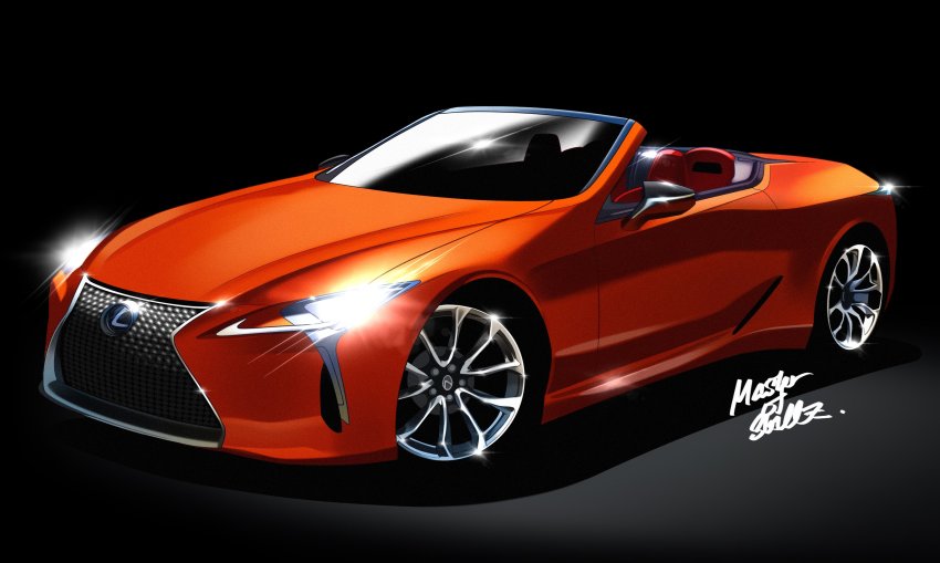 artist_name black_background car convertible from_side highres lexus lexus_lc motor_vehicle no_humans original sh1m4o sports_car vehicle_focus