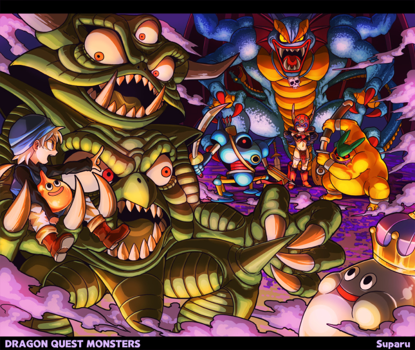 1980s_(style) 1boy 1girl armor blue_hat child death_pisaro dragon_quest dragon_quest_ii dragon_quest_iii dragon_quest_iv dragon_quest_monsters dragon_quest_monsters:_terry&#039;s_wonderland fog hat metal_king monster notso_macho oldschool pisaro purple_hair sidoh silver_hair slime_(dragon_quest) warrior_(dq3) suparu_(detteiu) terry_(dq6)