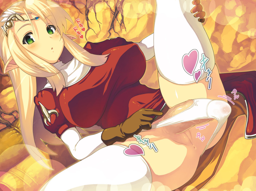 1futa :o anus blonde_hair blush breasts bulge censored circlet cleft_of_venus covered_erect_nipples elf futanari gloves green_eyes high_priest_(ragnarok_online) highres large_breasts leg_hold legs long_hair looking_at_viewer lying no_testicles nun original panties penis penis_in_panties plant_roots pointless_censoring pointy_ears pussy shirt solo spread_legs taut_clothes taut_shirt thighhighs uncensored underwear veins veiny_penis white_thighhighs yn_red