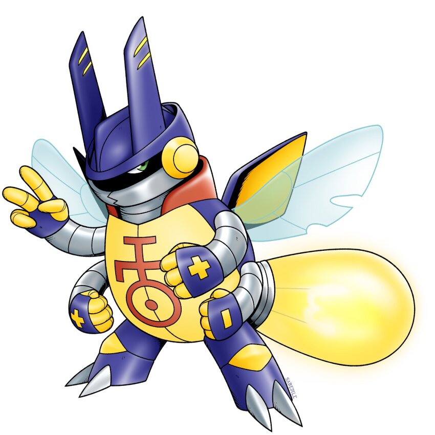 blitzmon bug digimon digimon_(creature) digimon_frontier green_eyes insect_wings looking_at_viewer oridigi original sabedile solo thesabedile wings