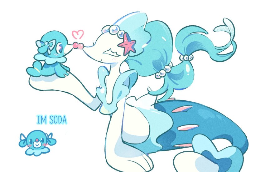 1brad beads closed_eyes closed_mouth commentary gen_7_pokemon heart looking_at_another nintendo no_humans noses_touching pokemon pokemon_(creature) pokemon_focus popplio primarina smile symbol-only_commentary