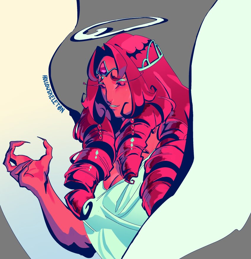 1girl absurdres angel breasts cleavage colored_skin cookie_run cookie_run:_kingdom demon_girl dress eternal_sugar_cookie fingernails highres hollowskelet0n long_hair looking_at_viewer pink_eyes pink_hair pink_skin sharp_fingernails solo wings