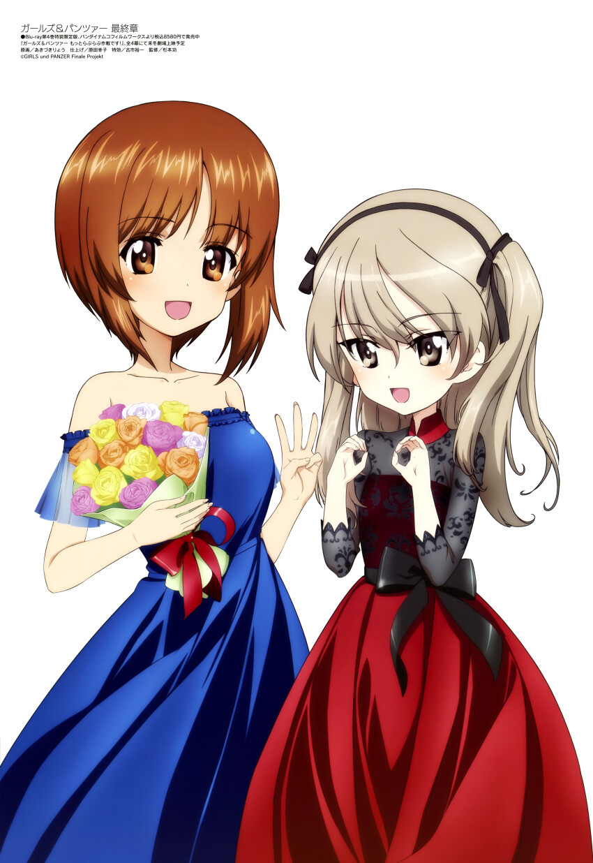 2girls absurdres artist_request copyright_name copyright_notice girls_und_panzer highres looking_at_viewer magazine_scan megami_magazine multiple_girls nishizumi_miho official_art scan shimada_arisu simple_background white_background