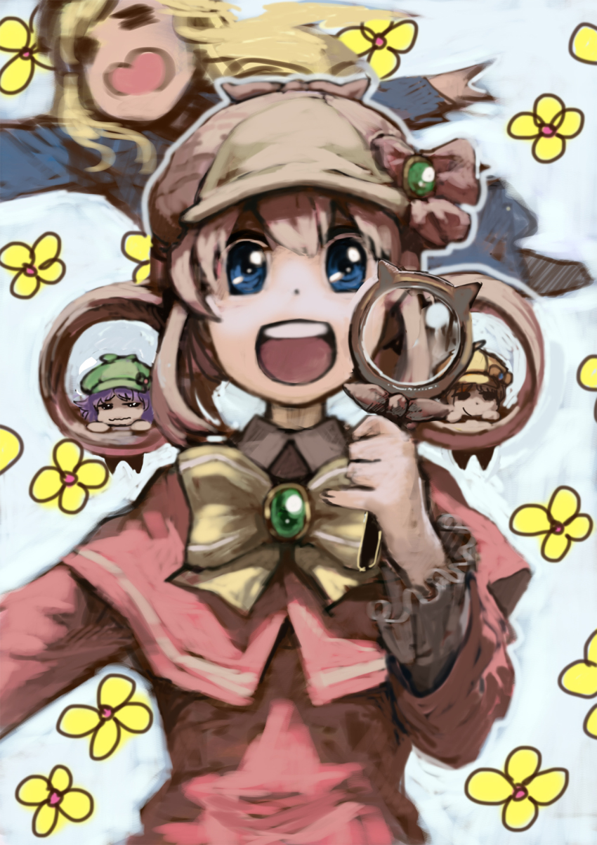 10s 4girls bad_id bad_pixiv_id cordelia_glauca flower hat hercule_barton highres magnifying_glass multiple_girls sherlock_shellingford takeyuki15 tantei_opera_milky_holmes yuzurizaki_nero