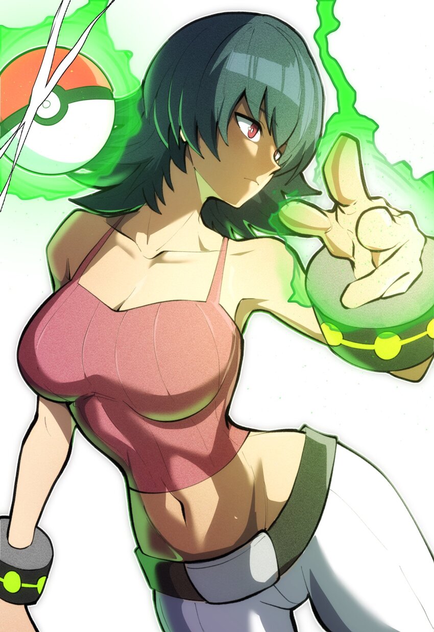 1girl breasts cleavage highres midriff nintendo poke_ball pokemon pokemon_hgss sabrina_(pokemon) tagme thatamaan
