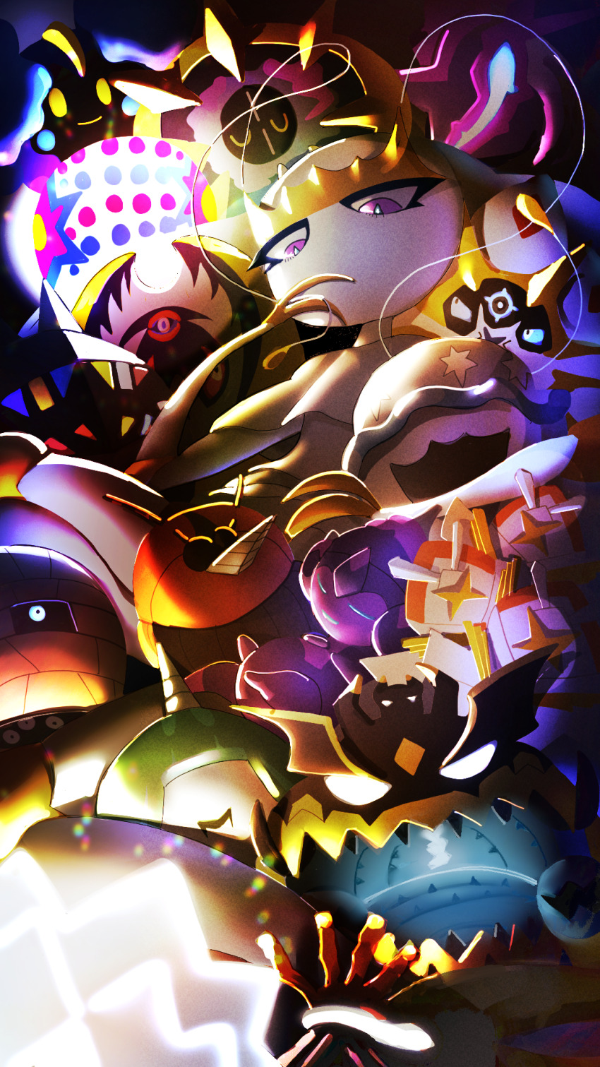 antennae blacephalon buzzwole celesteela commentary_request cosmoem cosmog eyelashes gen_7_pokemon glowing guzzlord highres kartana legendary_pokemon lunala miyagawa_(maxggguys) naganadel necrozma nihilego nintendo pheromosa poipole pokemon pokemon_(creature) pokemon_focus purple_eyes solgaleo stakataka stuffed_toy ultra_beast xurkitree