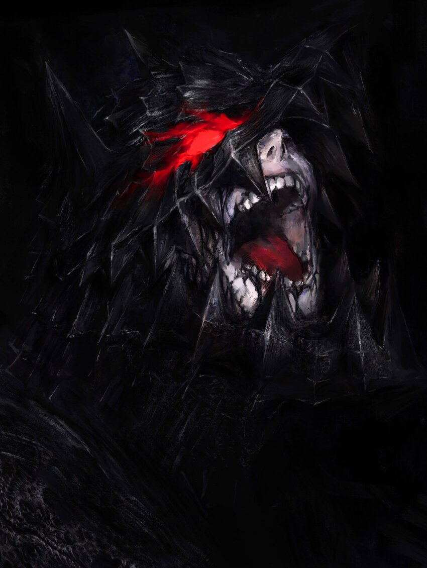 1boy angry armor berserk berserker_armor black_armor furious guts_(berserk) highres male_focus red_eyes sharp_teeth solo solo_focus teeth xa8uofivf2mcart