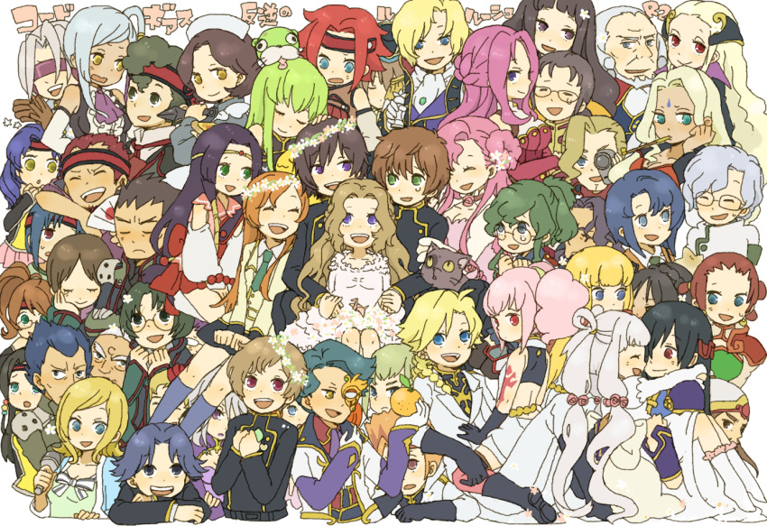 00s 6+boys 6+girls anya_alstreim arthur_(code_geass) asahina_shougo bismarck_waldstein c.c. camera cat cecile_croomy charles_zi_britannia cheese-kun chiba_nagisa code_geass code_geass:_lost_colors cornelia_li_britannia dark_skin diethard_ried dorothea_ernst dress euphemia_li_britannia everyone flower food fruit futaba_ayame gilbert_g.p._guilford gino_weinberg glasses guinevere_de_britannia headband hinata_ichijiku hong_gu jeremiah_gottwald kannon_maldini kiseru knights_of_the_round kouzuki_kallen kururugi_suzaku lelouch_vi_britannia li_xingke lloyd_asplund long_hair luciano_bradley mao_(code_geass) marianne_vi_britannia microphone milly_ashford minami_yoshitaka minase_mutsuki monica_kruszewski multiple_boys multiple_girls nina_einstein nonette_enneagram nunnally_vi_britannia odysseus_eu_britannia ohgi_kaname orange_(fruit) order_of_the_black_knights_uniform origami paper_crane pipe_in_mouth pizza pizza_hut ponytail rakshata_chawla rivalz_cardemonde rolo_lamperouge schneizel_el_britannia school_uniform senba_ryoga serafuku shinozaki_sayoko shirley_fenette smoking_pipe sugiyama_kento sumeragi_kaguya tamaki_shin&#039;ichirou thighhighs tianzi toudou_kyoushirou urabe_kousetsu v.v. very_long_hair villetta_nu wedding_dress yukke zhou_xianglin