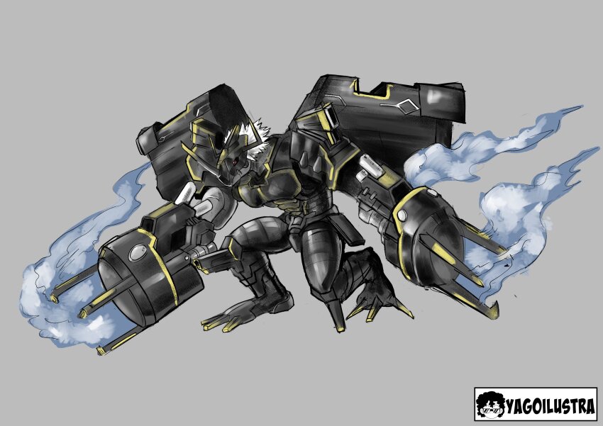 1boy absurdres armor blitzgreymon claws digimon digimon_(creature) highres horns male_focus oridigi original solo
