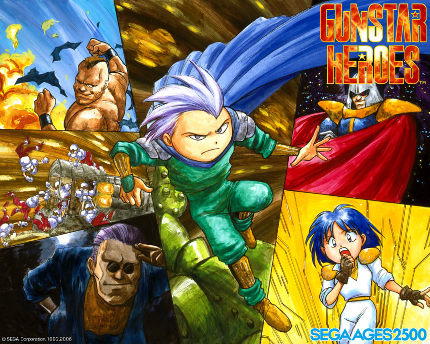 black_(gunstar_heroes) general_gray gradient_background green_(gunstar_heroes) gunstar_heroes orange_(gunstar_heroes) tagme yellow_(gunstar_heroes)