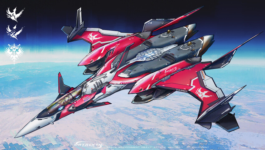 1girl absurdres aircraft airplane alien astronaut canards canopy_(aircraft) character_name cloud commentary concept_art earth_(planet) english_commentary english_text fighter_jet highres in_orbit ink_(medium) machinery macross meltrandi miclone military military_vehicle millia_jenius original photo_background photoshop_(medium) pilot planet scan science_fiction space spacecraft spacesuit starfighter tahvo_lin traditional_media variable_fighter when_you_see_it zentradi