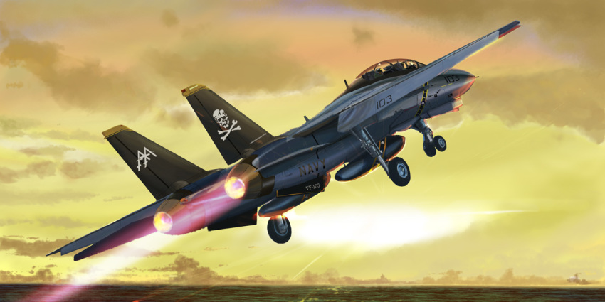 afterburner aircraft airplane canopy cloud cloudy_sky cockpit f-14_tomcat fighter_jet flight_suit g-suit gunpod helmet i.t.o_daynamics jolly_roger military military_vehicle oxygen_mask pilot pilot_suit real_life realistic sky takeoff united_states vehicle_focus